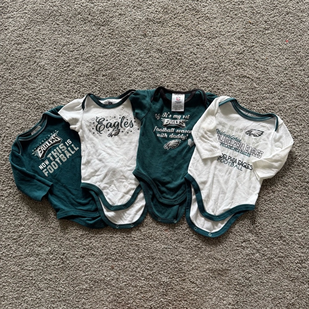 NFL Team Philadelphia Eagles Baby Bodysuit size 3-6 M White and Green 4 Bundle